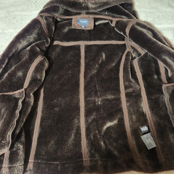 Sonoma Life+Style Womems Sz L Coat Brown Faux Suede & Fur Lined Hooded Pockets - Picture 3 of 12